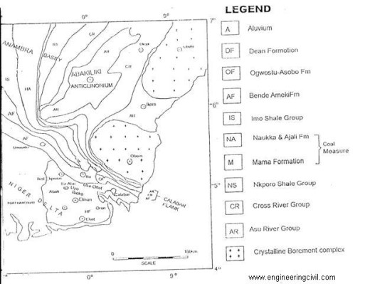 Fig4-Geological map of South Eastern Nigeria including the study area