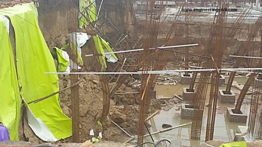 Column bars bent due to sudden thunder storm and landslide