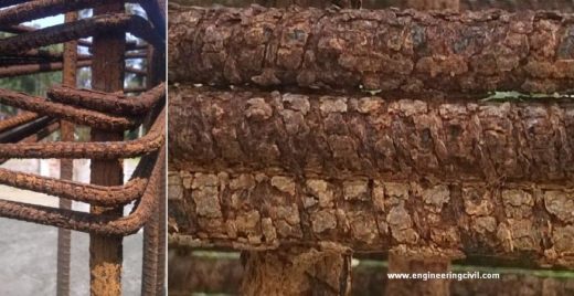 Excessive rust in dowel rebars in column