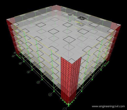 FIG5 Model 4(Flat slab structure with drop and shear wall together)