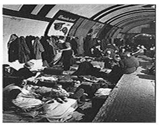 Londoners sheltering from The Blitz in a tube station