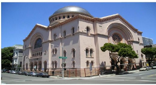 Exterior of the Sherith Israel Synagogue retrofitted with SMA devices