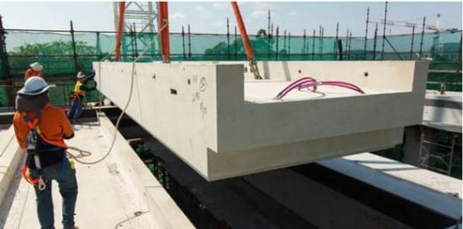 Fig 2: One of the 33 precast slag fly ash-based geopolymer concrete floor parts in Queensland’s University GCI building