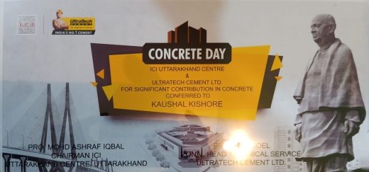 Award conferred to Er. Kaushal kishore on Concrete Day